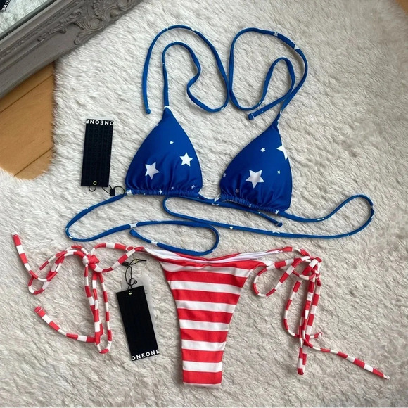 NWT OneOne Swimwear Bikini SET Rare Freedom Americana USA Ariel Small Sexy New - Picture 7 of 13
